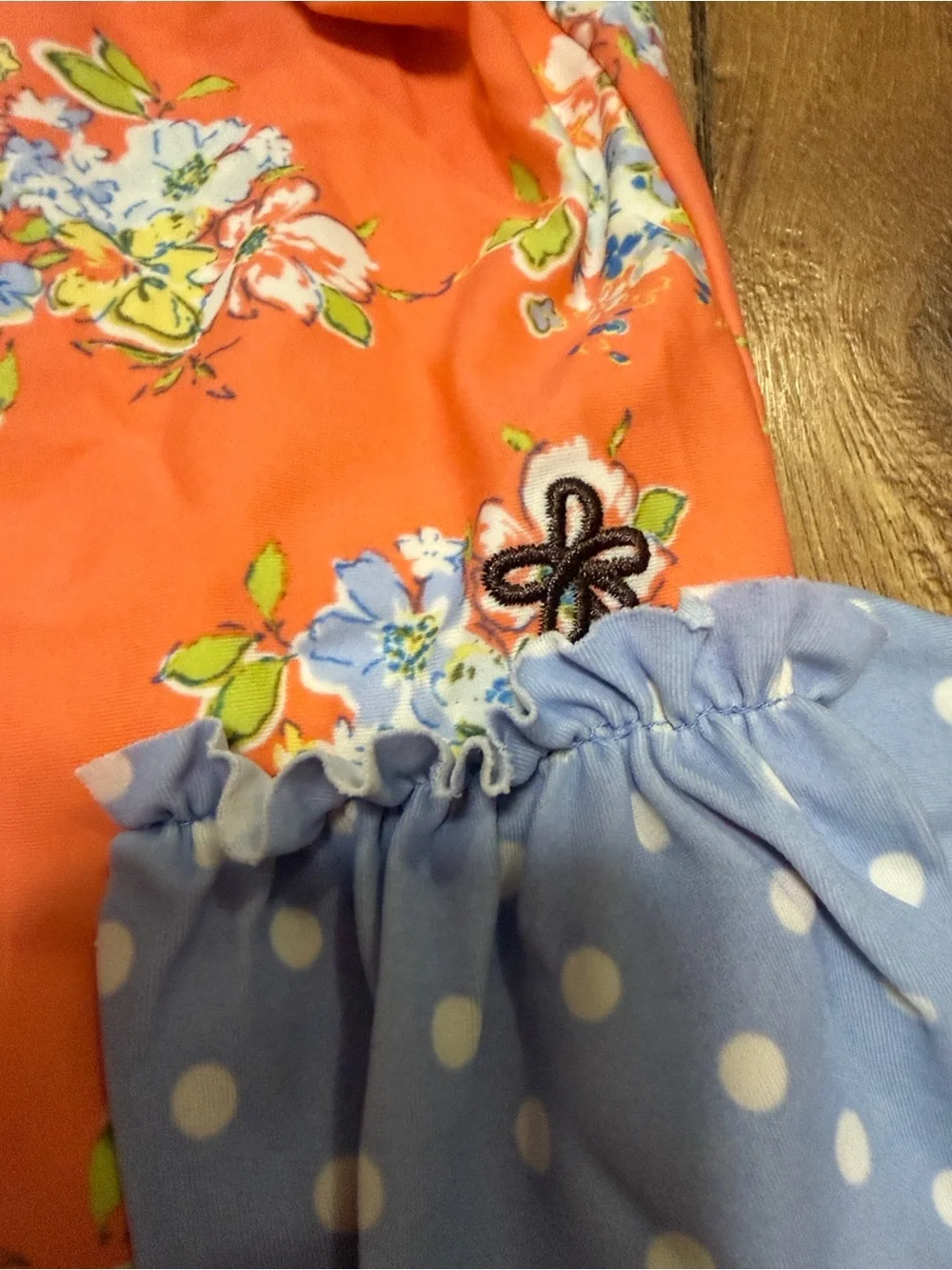 Matilda Jane Orange Floral One-Piece Swimsuit with Blue Polka Dot Ruffles